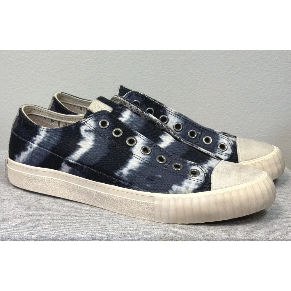 JOHN VARVATOS Bootleg Tie Dye Canvas Sneakers Mens 9M Blue Vulcanized Slip On